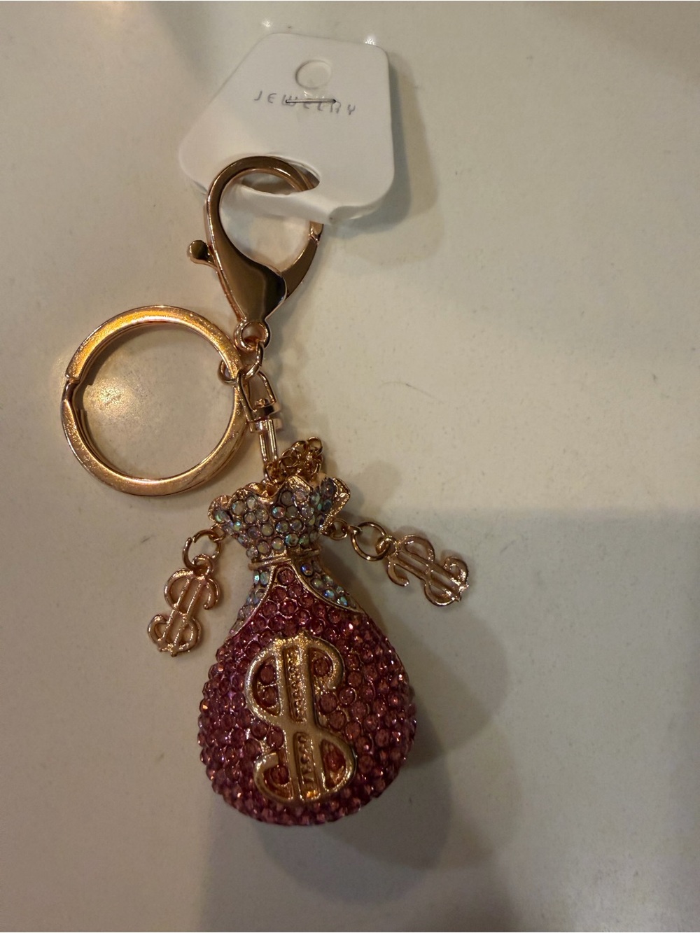 Crystal Money Bag Keychain - Gold & Pink